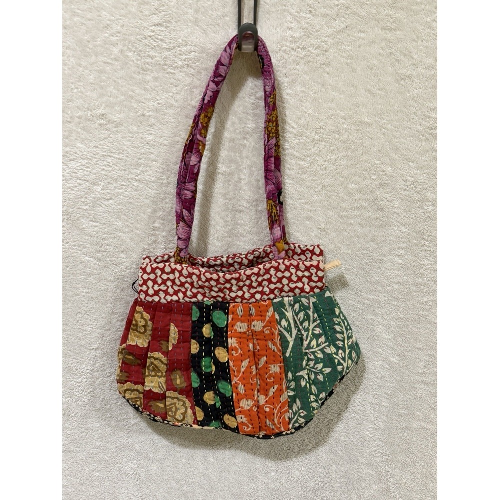 NWT Kantha Stitch Sari Purse Hobo Bag Multicolor Patchwork Boho Artisan